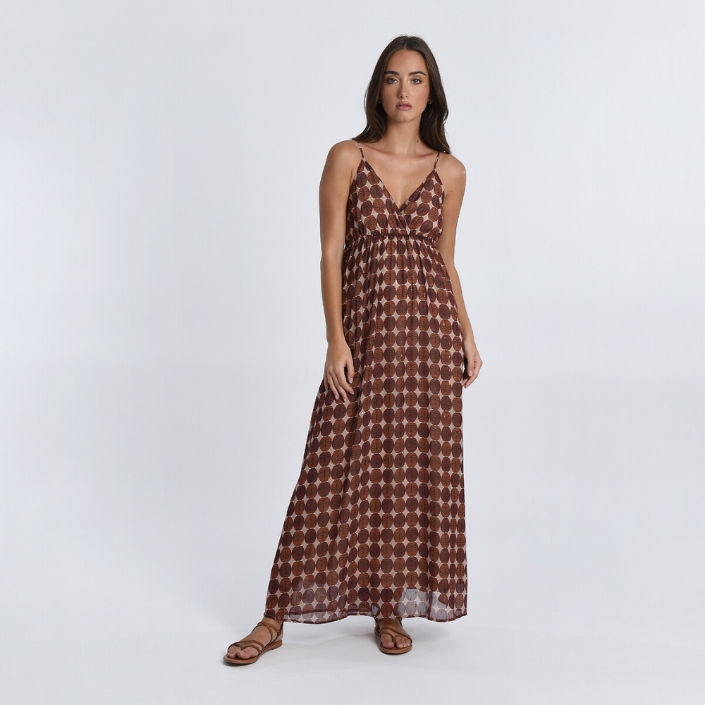 Molly Bracken Brown and White Sundress Sleeveless Maxi